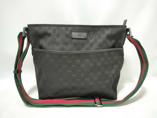 GUCCI Webbing GUCCI Shoulder Bag Black Canvas Sherry Line Shoulder Bag
