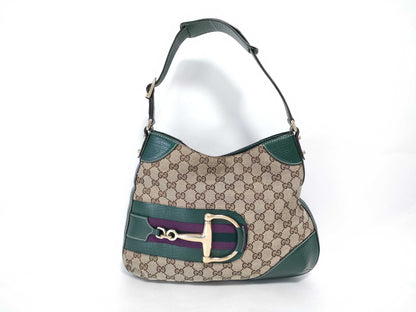 GUCCI GG Canvas Gucci Horsebit Sherry Line GG Canvas Brown Shoulder Bag
