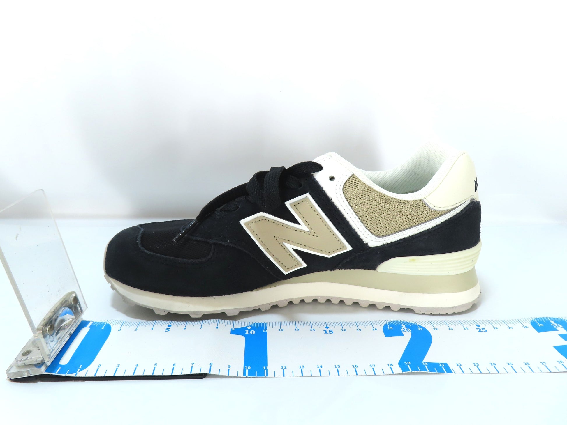 New Balance WL574 Sneakers, Leather and Synthetic Fiber, Black, Size 25cm