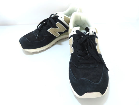 New Balance WL574 Sneakers, Leather and Synthetic Fiber, Black, Size 25cm