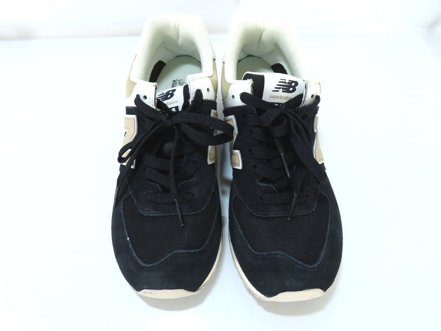 New Balance WL574 Sneakers, Leather and Synthetic Fiber, Black, Size 25cm