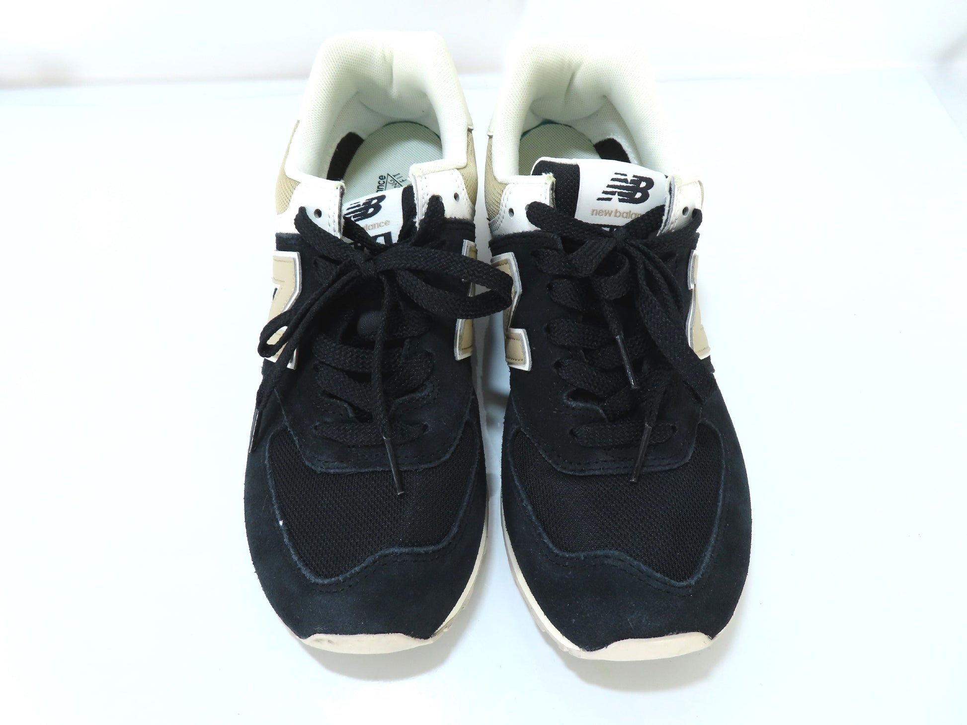 New Balance WL574 Sneakers, Leather and Synthetic Fiber, Black, Size 25cm