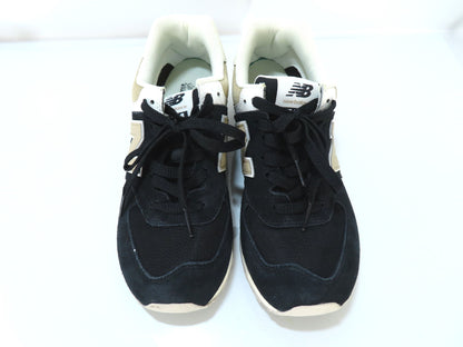 New Balance WL574 Sneakers, Leather and Synthetic Fiber, Black, Size 25cm