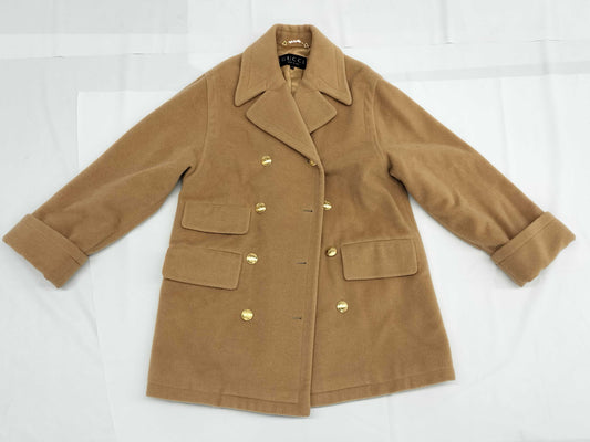 GUCCI Gucci Wool Camel Coat Tom Ford Period Gold Button Logo Fittings Size 38 Coat