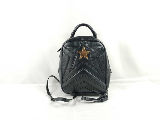 Stella McCartney Mini Backpack, Black Leather, Star Pattern