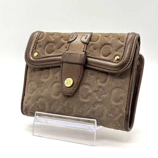 CELINE CELINE Bi-Fold Wallet C Macadam Triomphe W Hook Suede Leather Brown Wallet