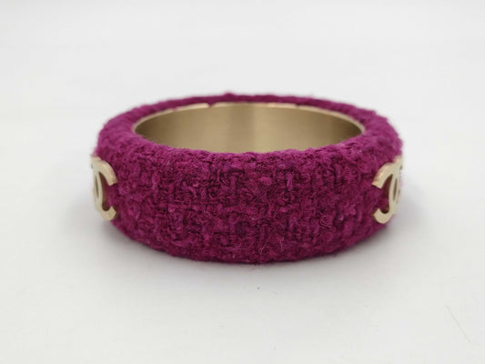 CHANEL CHANEL Bangle Triple Coco Mark Tweed Purple Gold 09A Bracelet Bangle