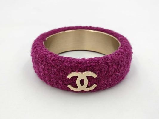 CHANEL CHANEL Bangle Triple Coco Mark Tweed Purple Gold 09A Bracelet Bangle