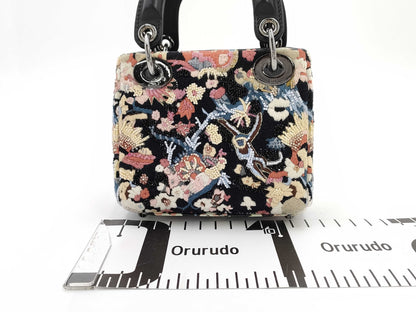 Dior Dior Lady Dior Embroidered Beaded 2-Way Handbag Black Shoulder Bag