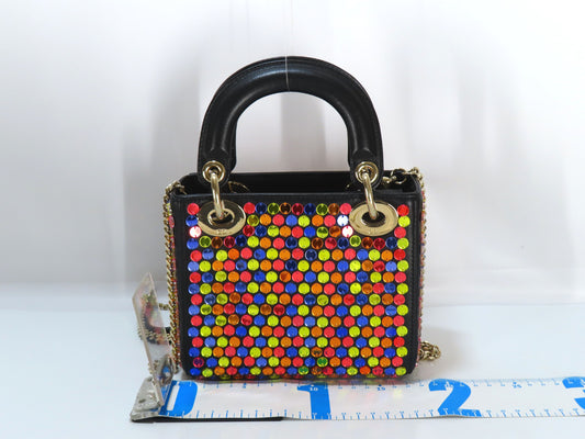 Christian Dior Lady Dior Sequin Gold Hardware 2-Way Handbag Chain Shoulder Bag Handbag