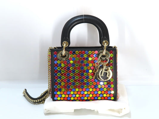 Christian Dior Lady Dior Sequin Gold Hardware 2-Way Handbag Chain Shoulder Bag Handbag