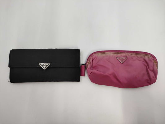 PRADA Nylon Triangle Plate Long Wallet Pouch 2 Piece Pouch
