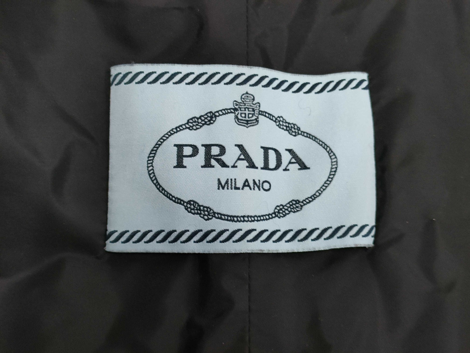 PRADA Triangle Logo Plate Collarless Down Coat, Black, Collarless, Long, Size 40