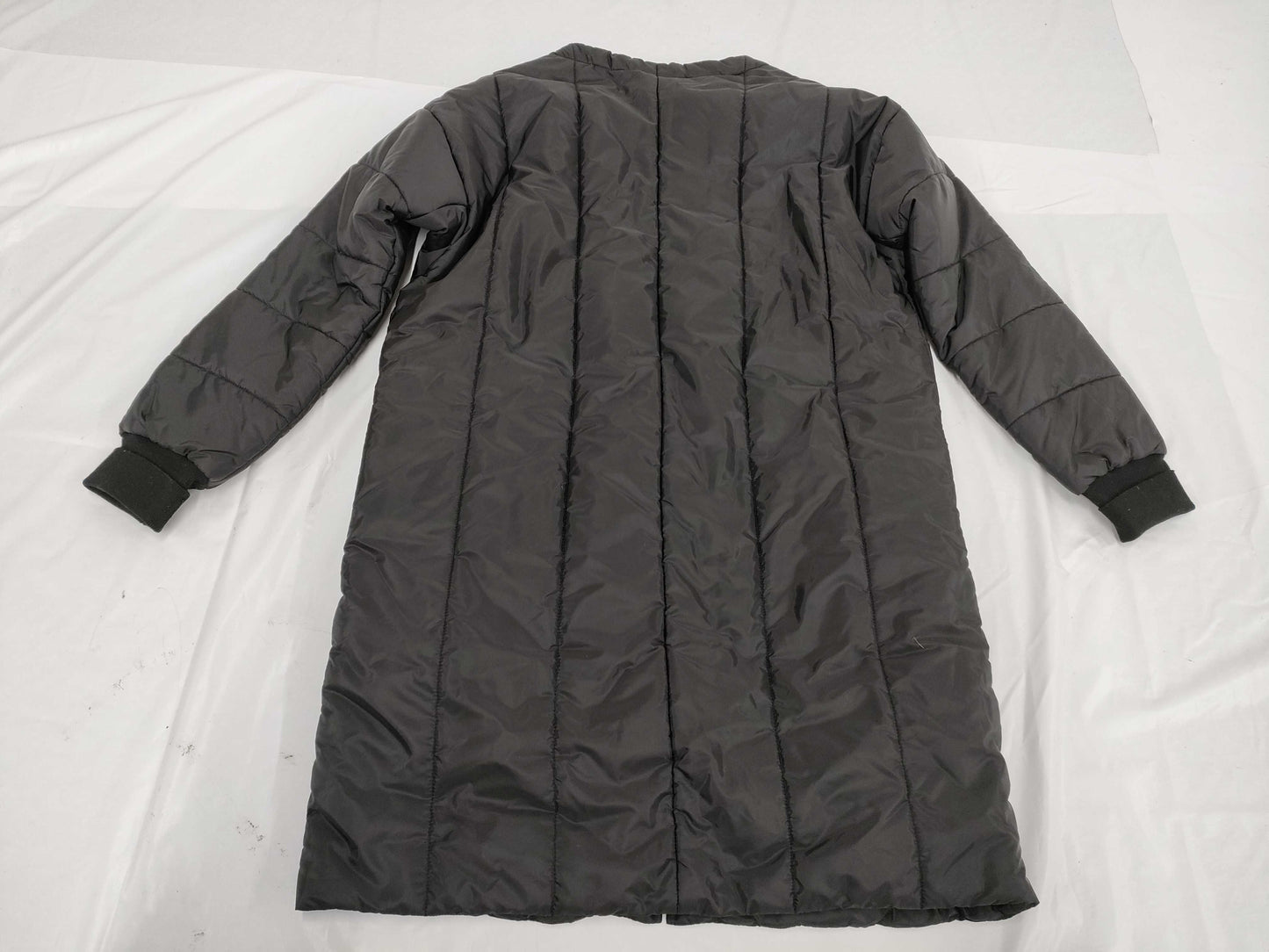 PRADA Triangle Logo Plate Collarless Down Coat, Black, Collarless, Long, Size 40