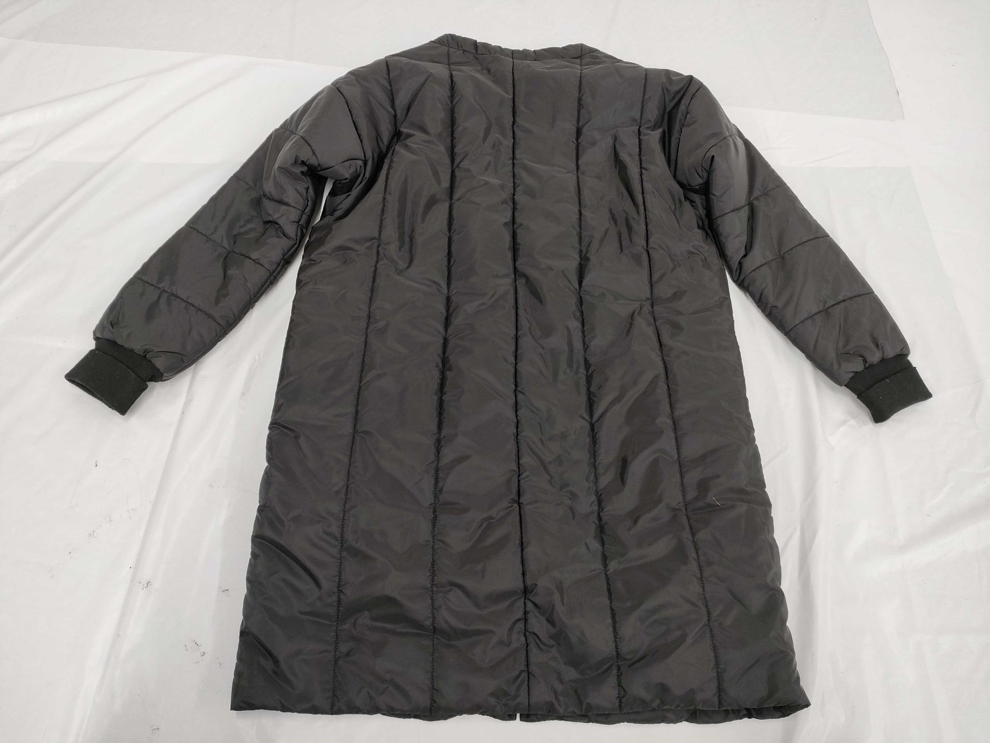 PRADA Triangle Logo Plate Collarless Down Coat, Black, Collarless, Long, Size 40