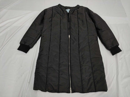 PRADA Triangle Logo Plate Collarless Down Coat, Black, Collarless, Long, Size 40