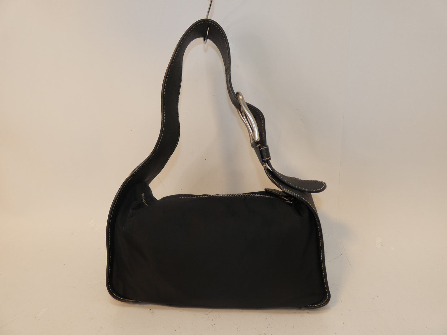 PRADA nylon and black leather one-shoulder handbag