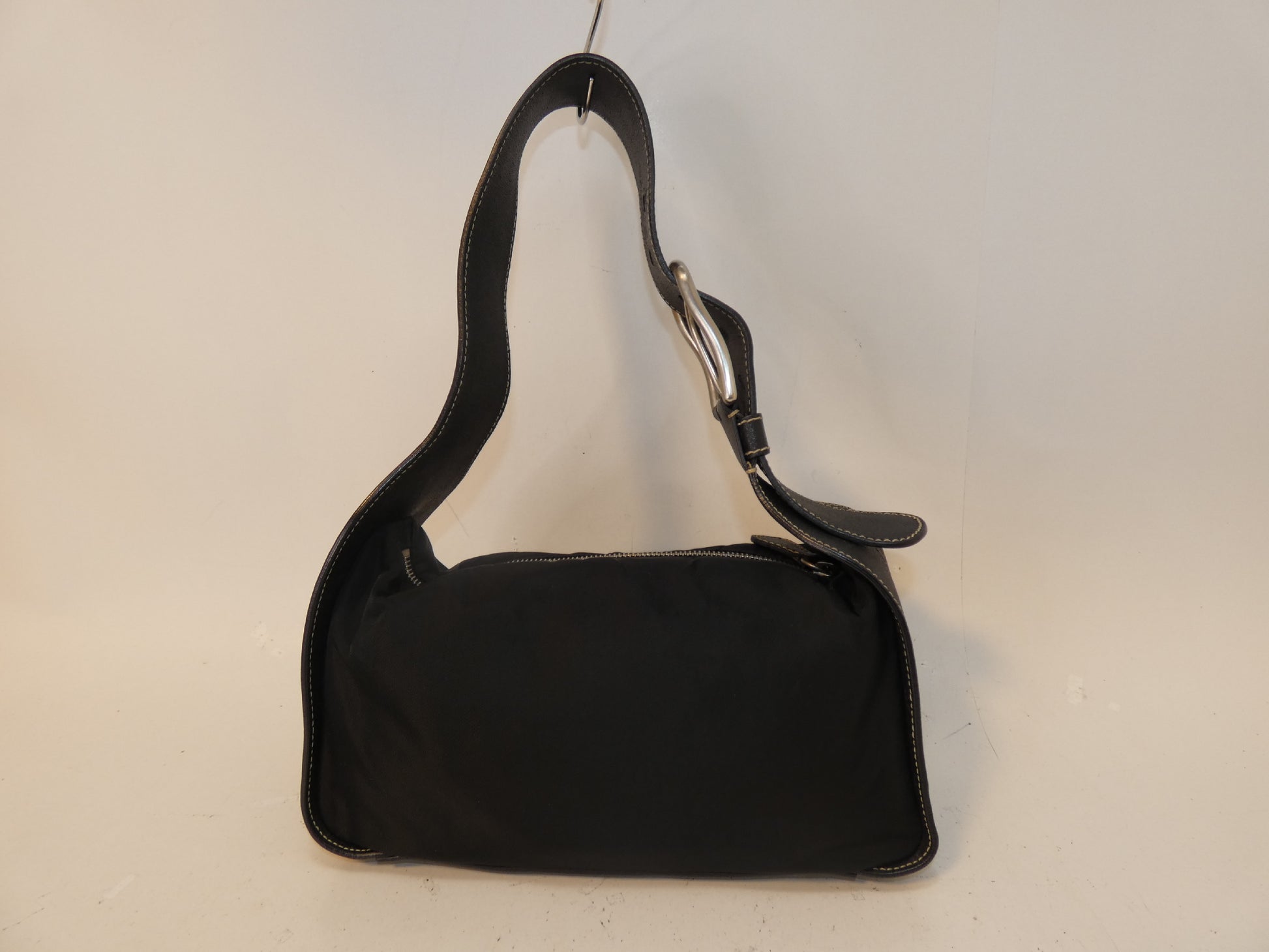 PRADA nylon and black leather one-shoulder handbag
