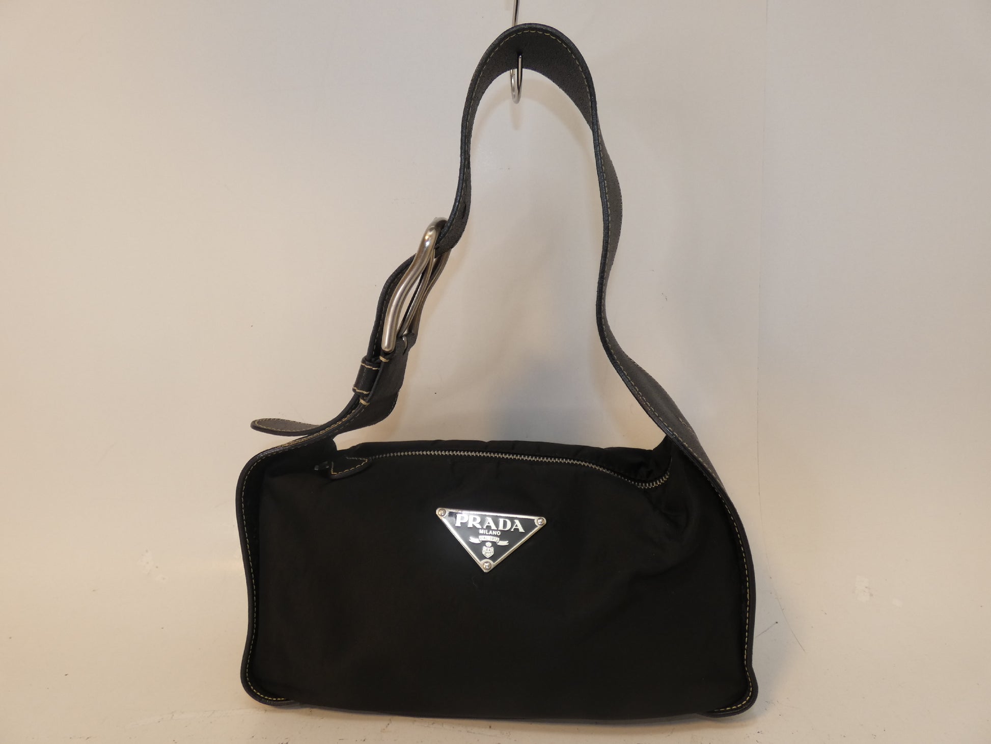 PRADA nylon and black leather one-shoulder handbag