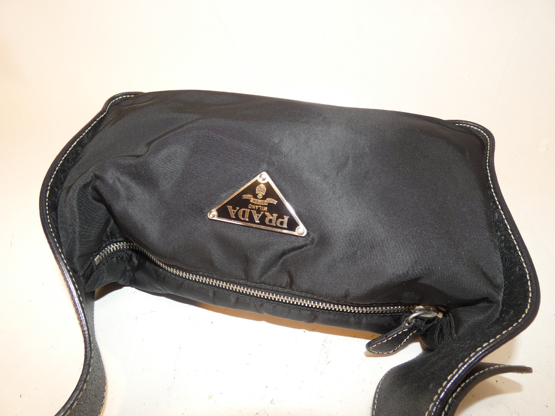PRADA nylon and black leather one-shoulder handbag