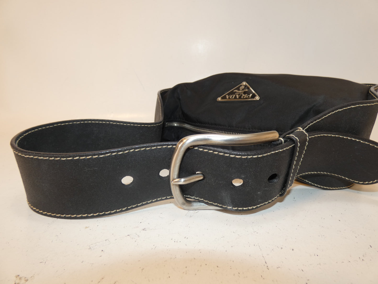 PRADA nylon and black leather one-shoulder handbag