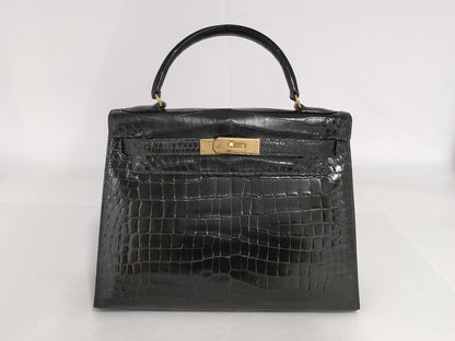 HERMES Kelly 28 Polosus External Stitching BLK Gold Hardware Bag