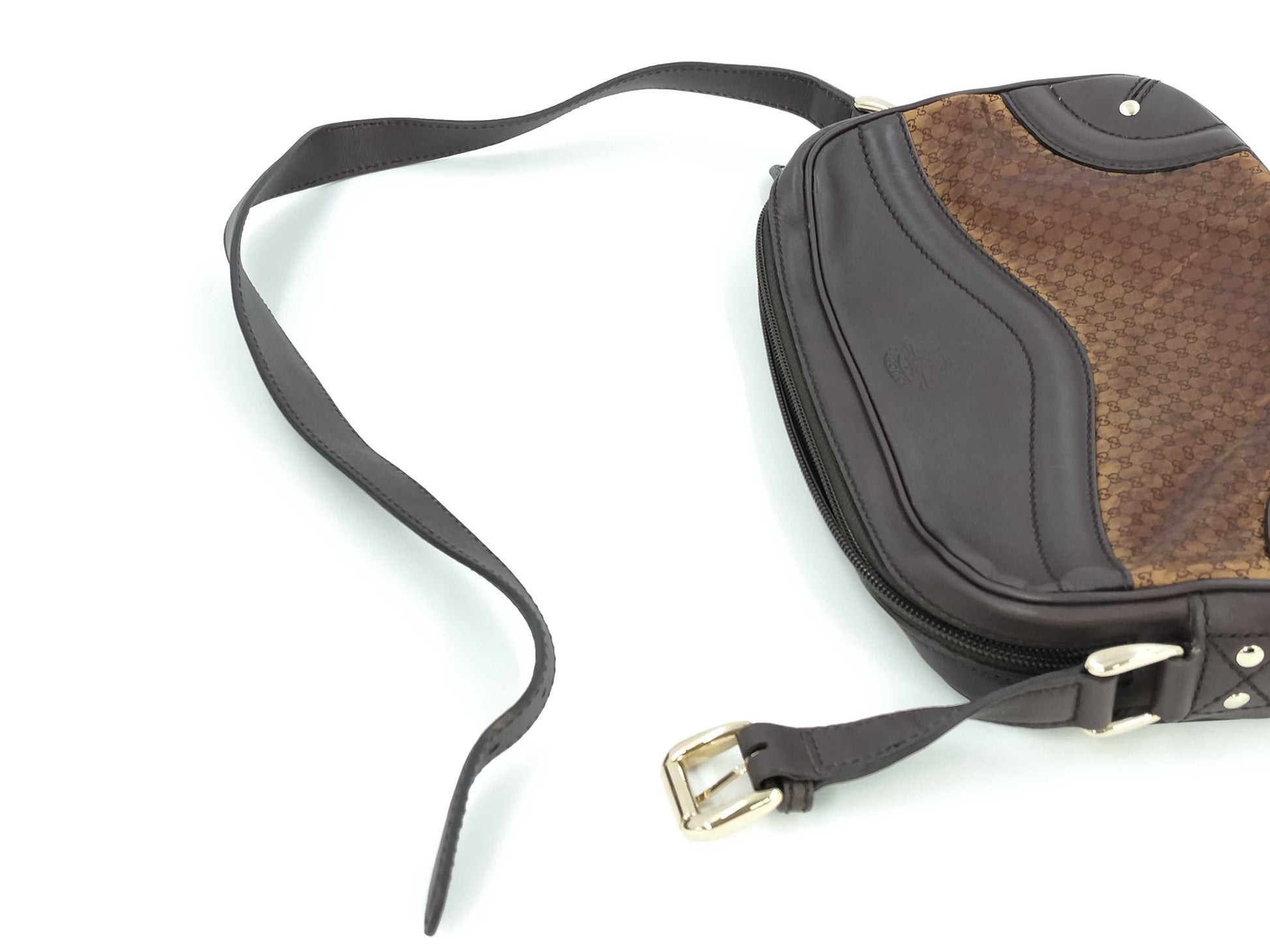 GUCCI Gucci Crest Horsebit Micro GG Shoulder Bag Nylon x Leather Brown 262900 Shoulder Bag