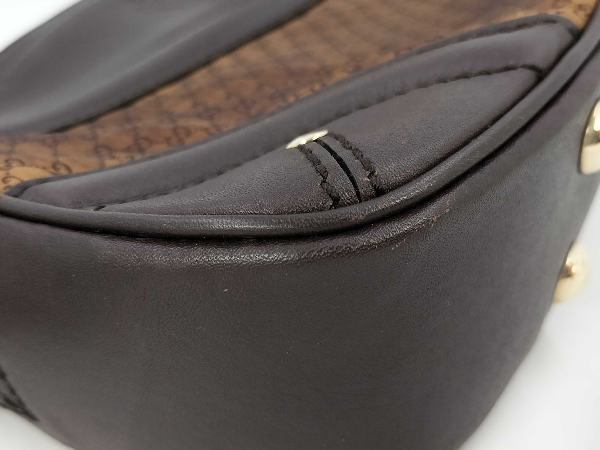 GUCCI Gucci Crest Horsebit Micro GG Shoulder Bag Nylon x Leather Brown 262900 Shoulder Bag