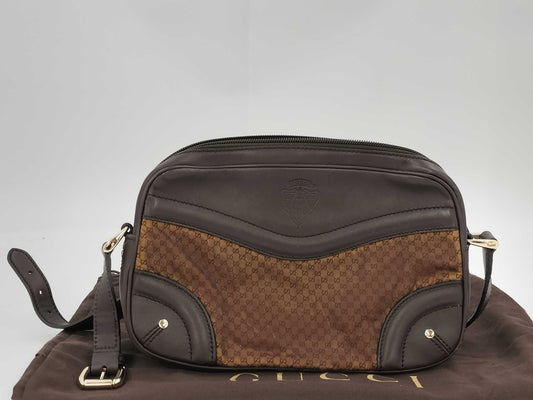 GUCCI Gucci Crest Horsebit Micro GG Shoulder Bag Nylon x Leather Brown 262900 Shoulder Bag