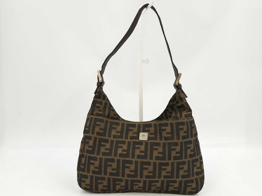 FENDI Zucca One Shoulder Canvas Brown Tote Bag