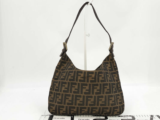 FENDI Zucca One Shoulder Canvas Brown Tote Bag