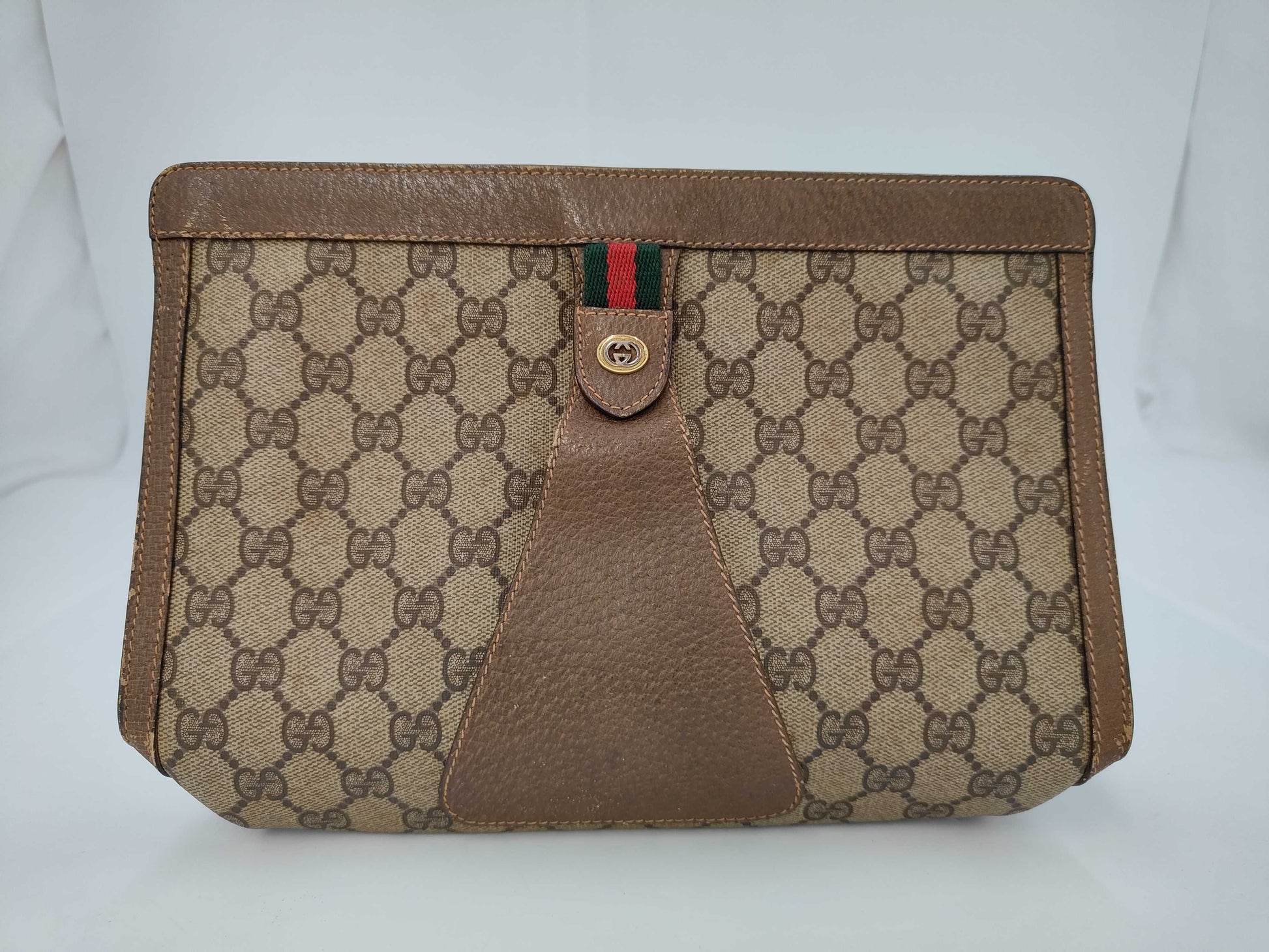 GUCCI Gucci GG Plus Sherry PVC Brown 89/01/033 Clutch Bag