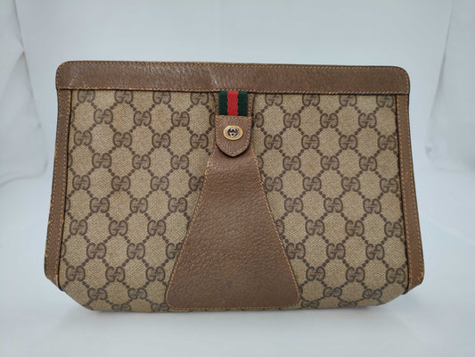 GUCCI Gucci GG Plus Sherry PVC Brown 89/01/033 Clutch Bag
