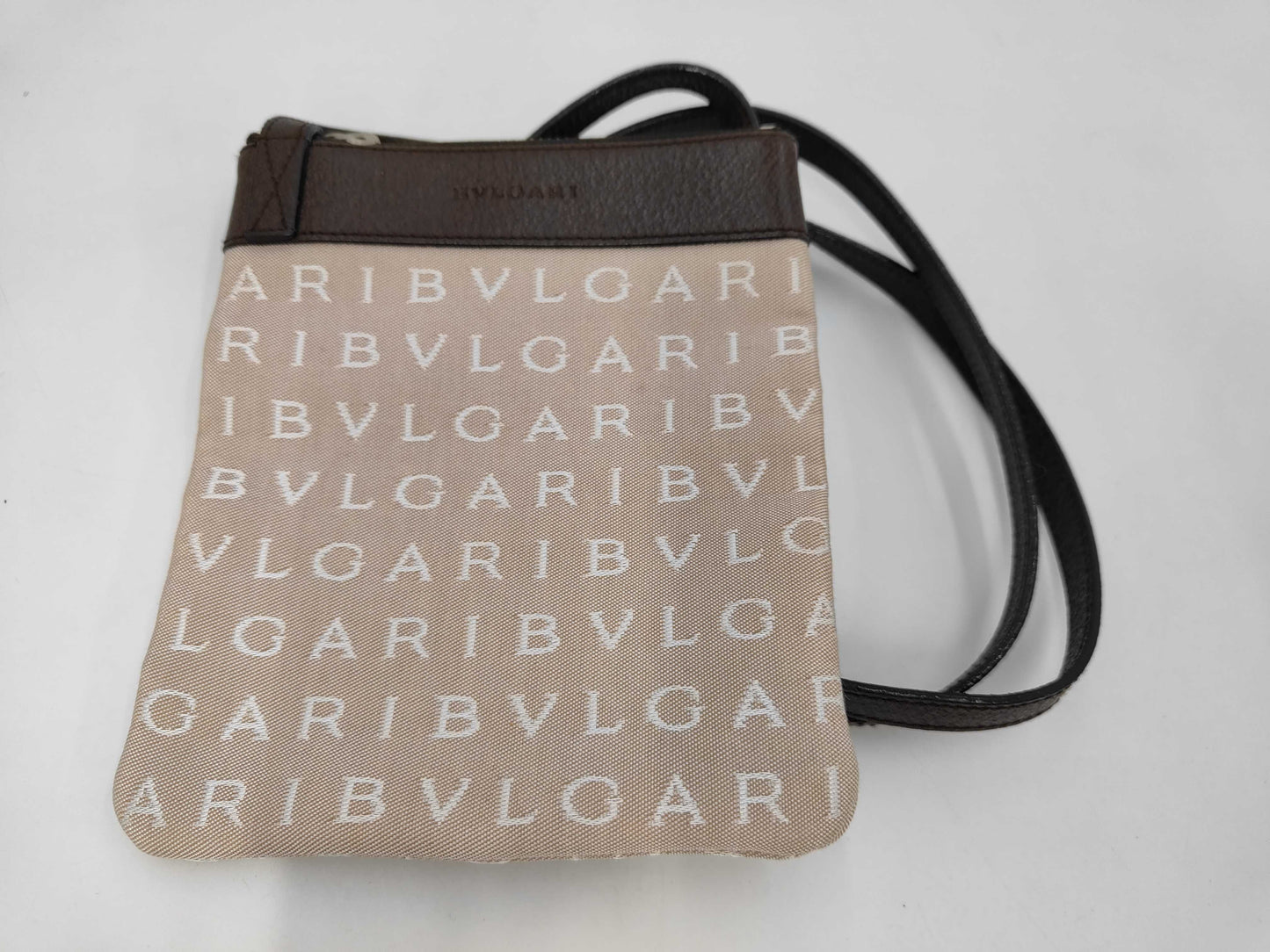 BVLGARI Logomania Canvas Beige x Brown Shoulder Bag