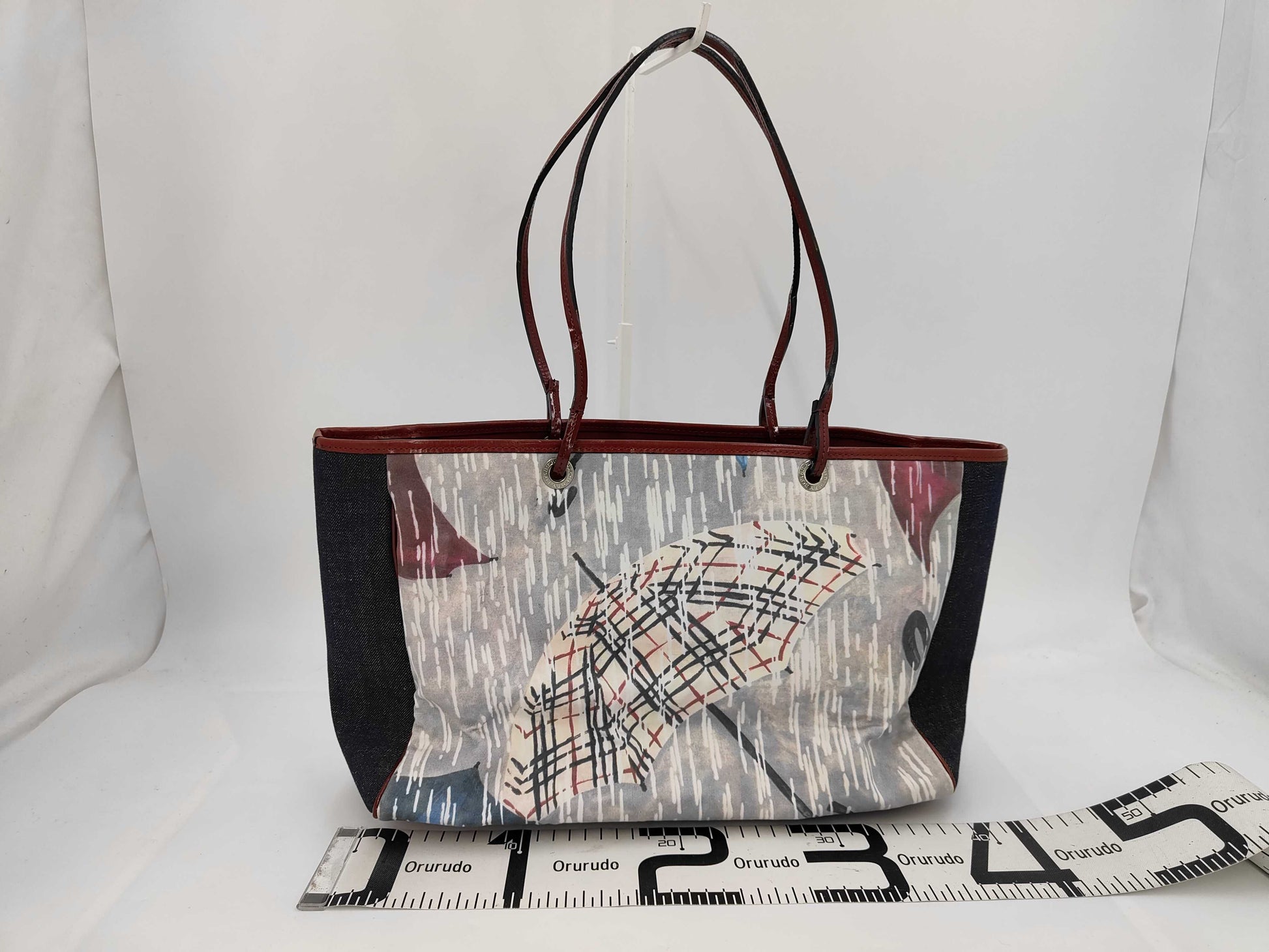 BURBERRY London Canvas Navy x Bordeaux Umbrella Print Tote Bag