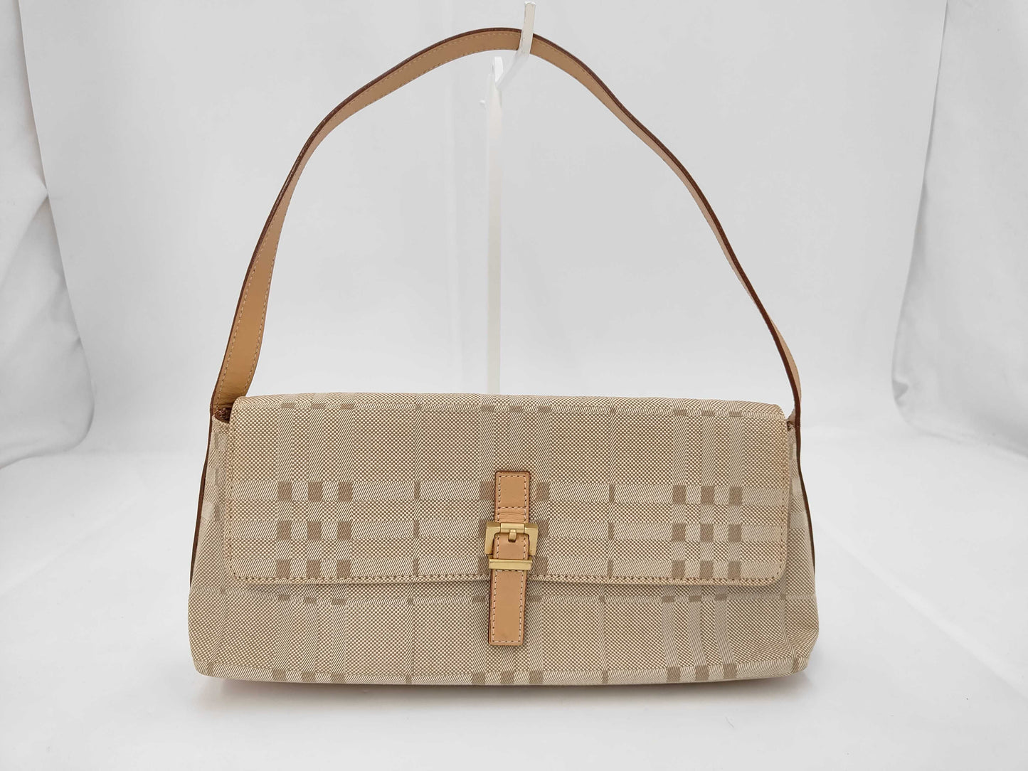 BURBERRY London One Shoulder Canvas Beige Check Shoulder Bag