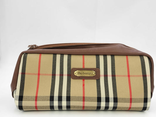 Burberrys Pouch Canvas Brown Check Pouch