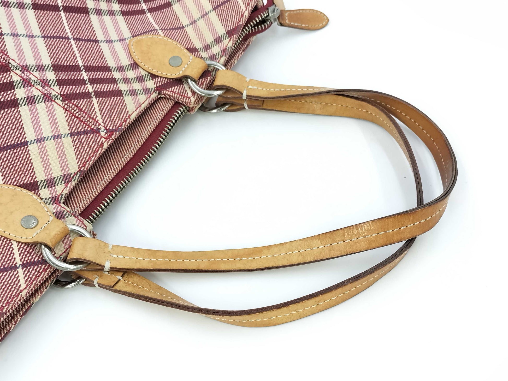 BURBERRY Blue Label Shoulder Bag Canvas Red Check Tote Bag