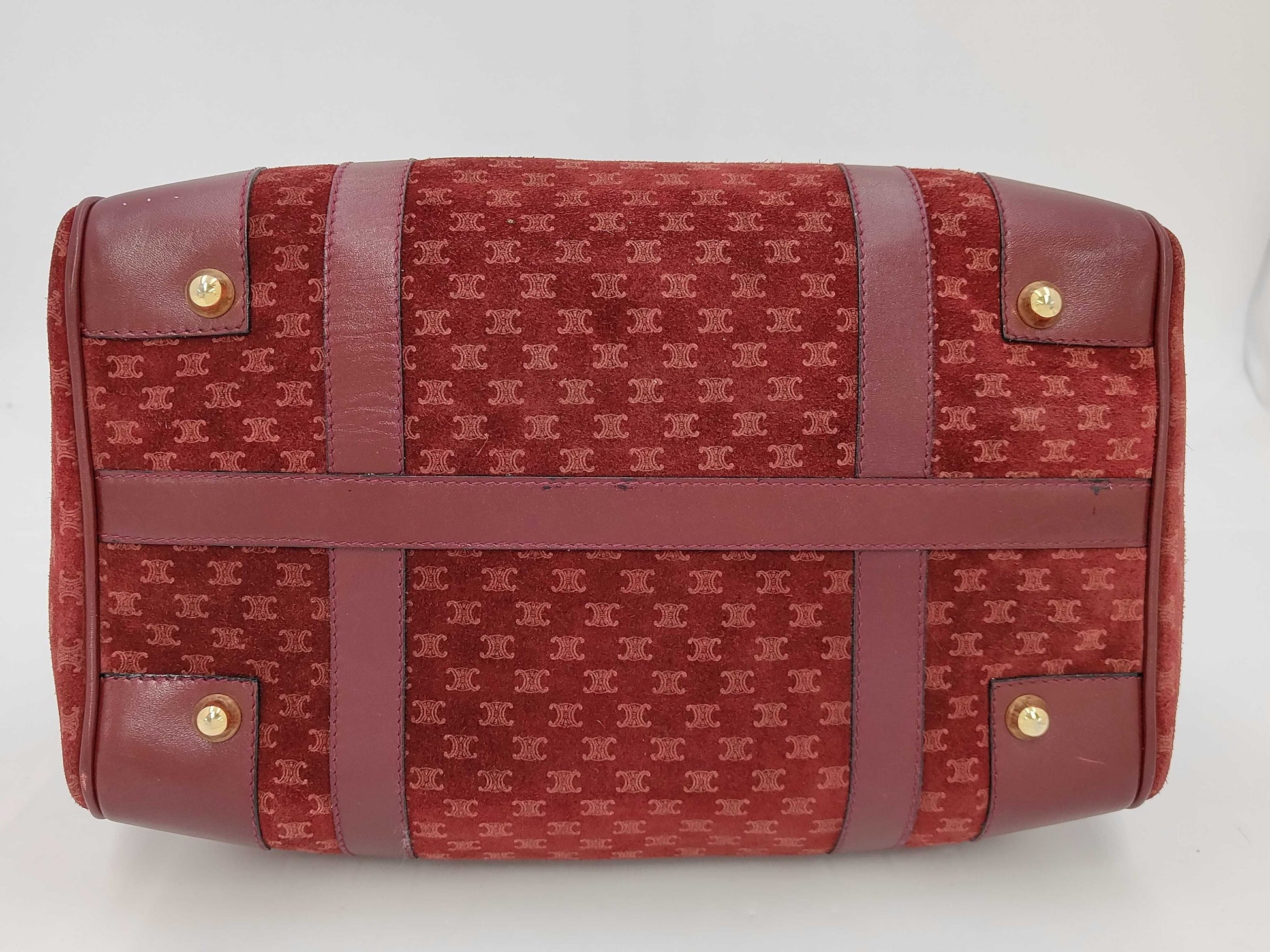 CELINE Macadam Mini Boston Suede Bordeaux Handbag