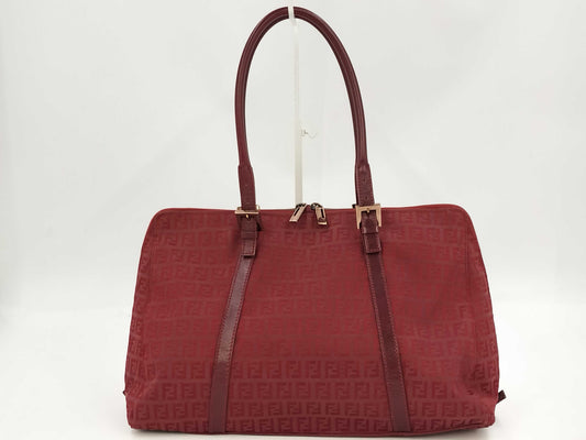 FENDI Zucchino Canvas Red Tote Bag