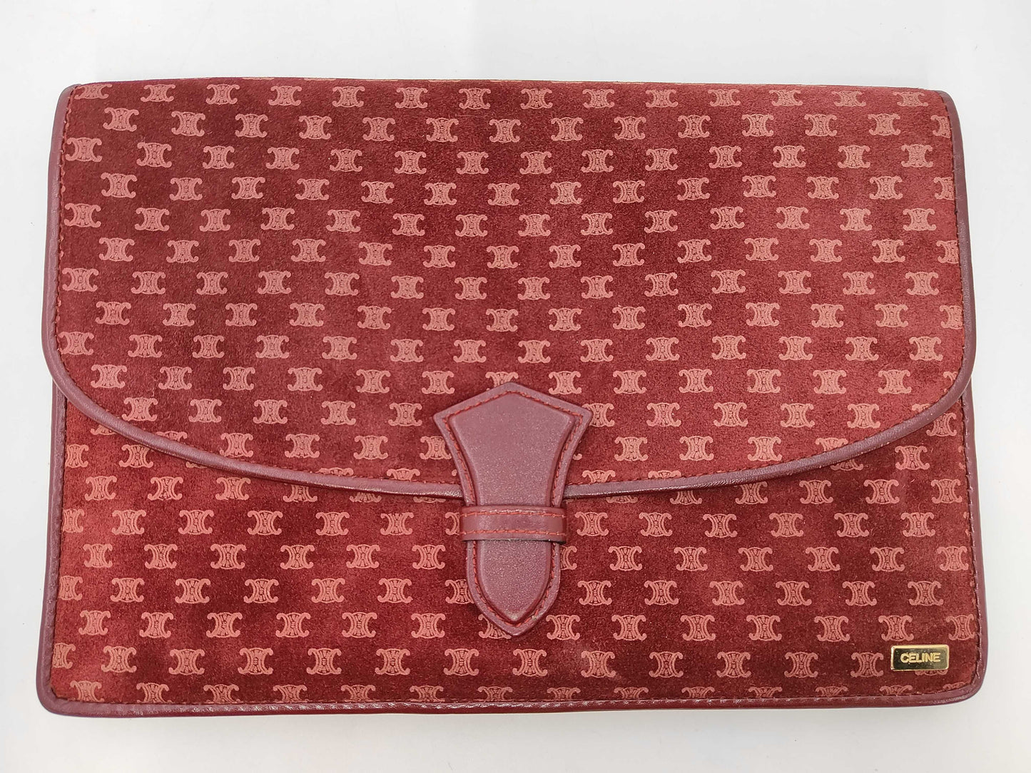CELINE Macadam Second Bag Suede Bordeaux Clutch Bag