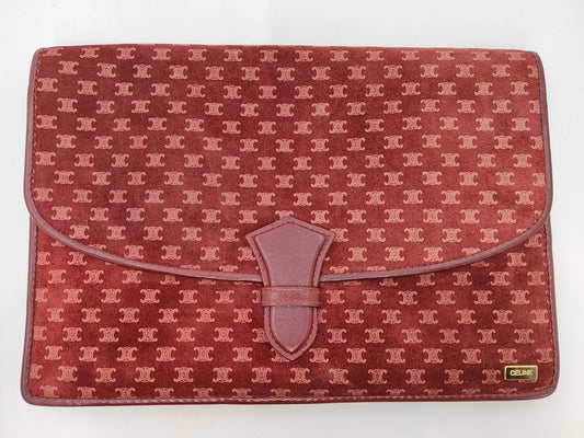 CELINE Macadam Second Bag Suede Bordeaux Clutch Bag