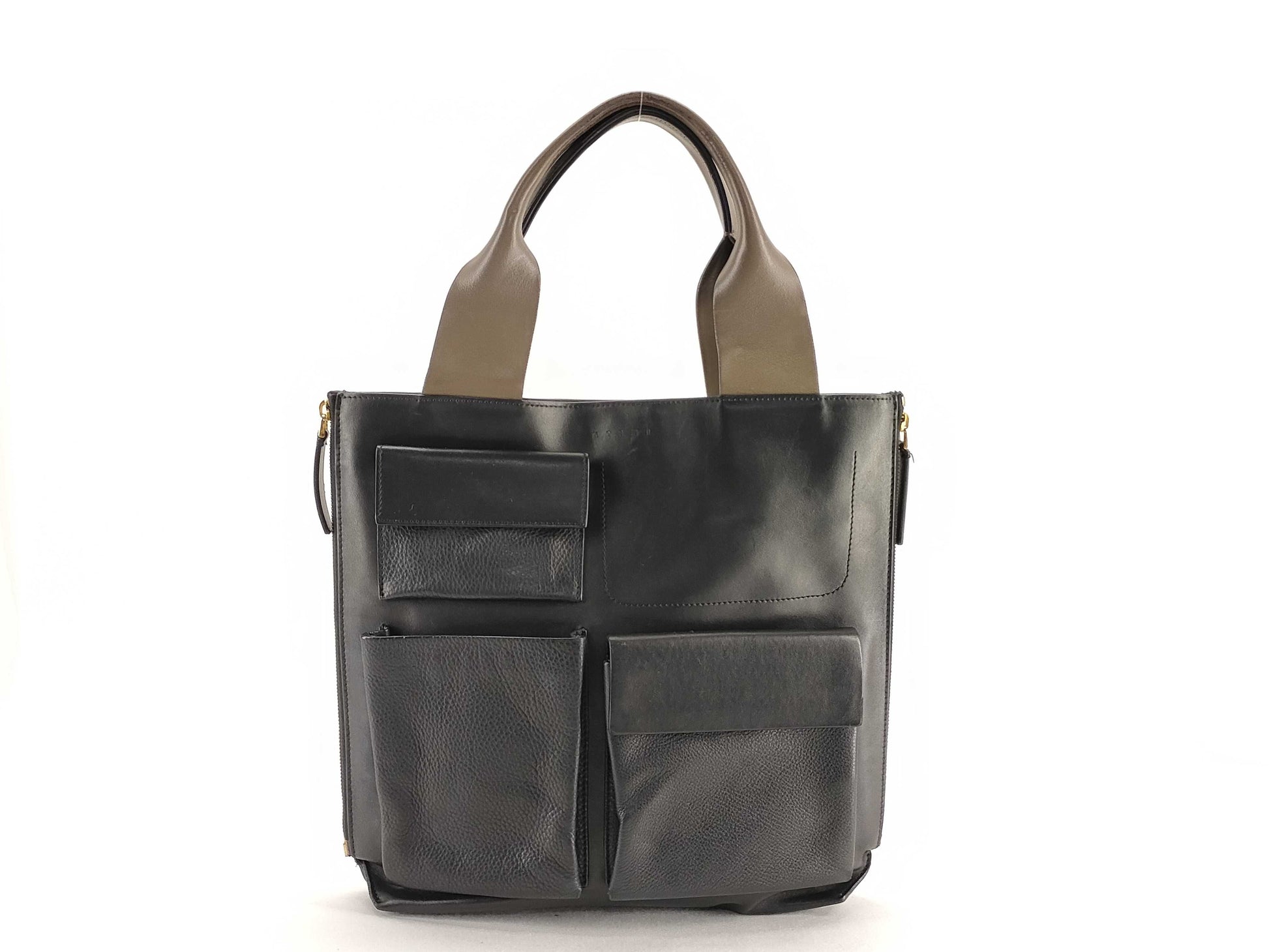 MARNI MARNI Side Zip Tote Bag Black Leather Tote Bag