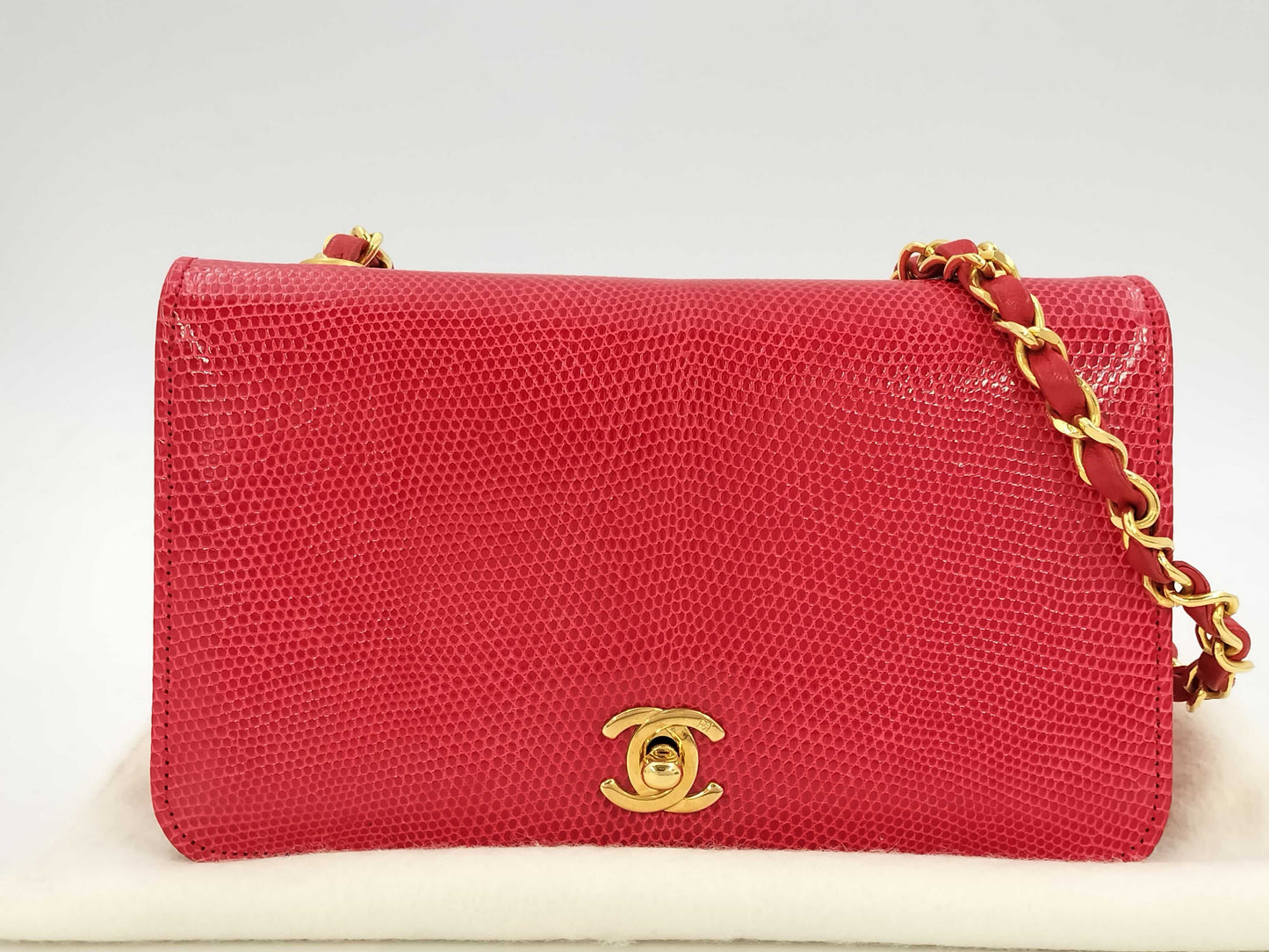 CHANEL Lizard Shoulder Bag Red Bag