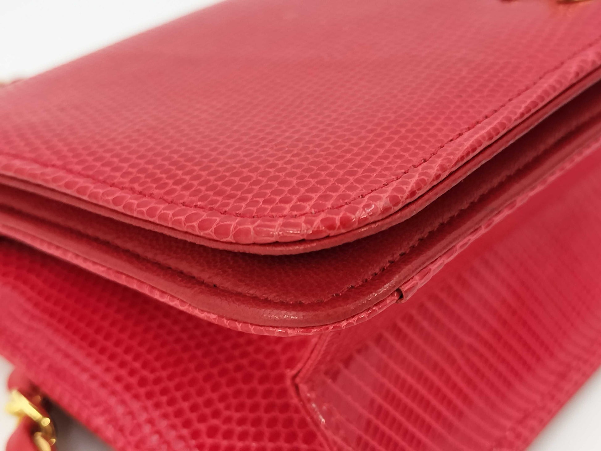 CHANEL Lizard Shoulder Bag Red Bag