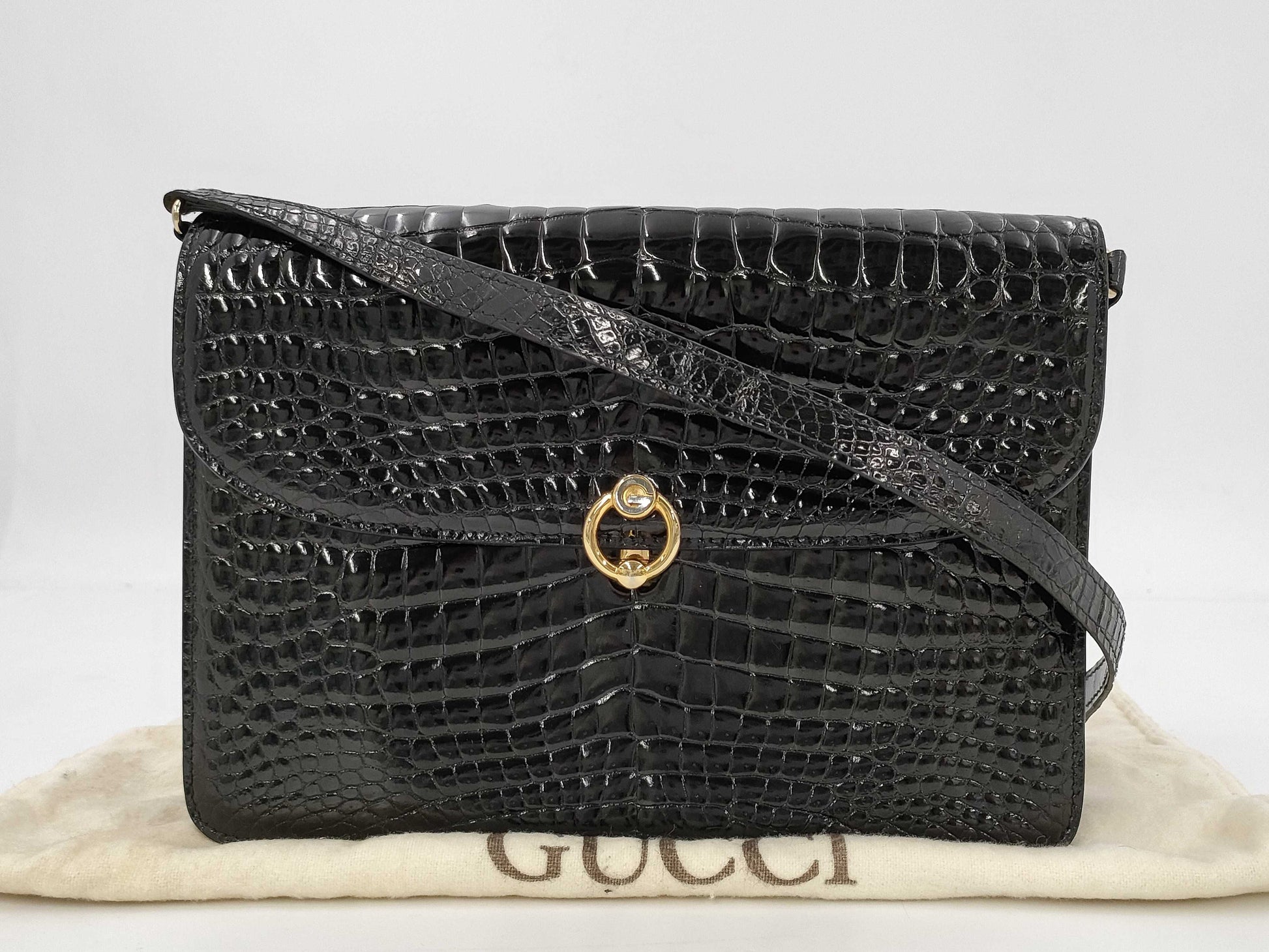 GUCCI Gucci Croco Black Shoulder Bag