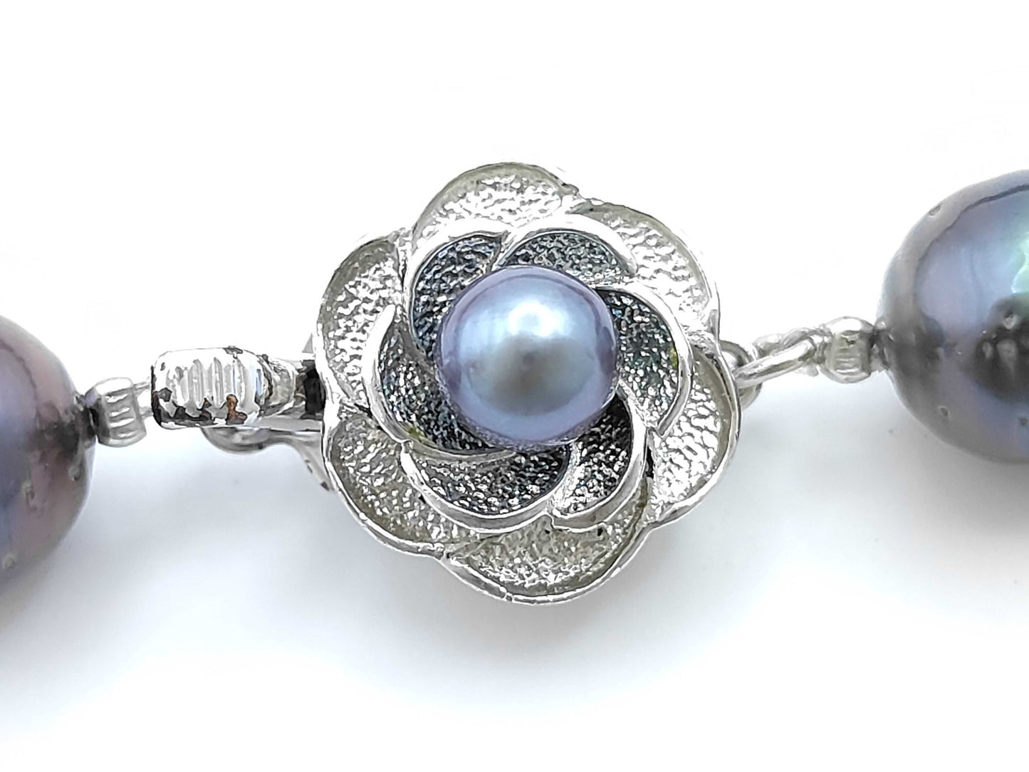 Black Butterfly Semi Round Pearl Diameter Approx. 9.5-15.5mm SV 88.2g Necklace 