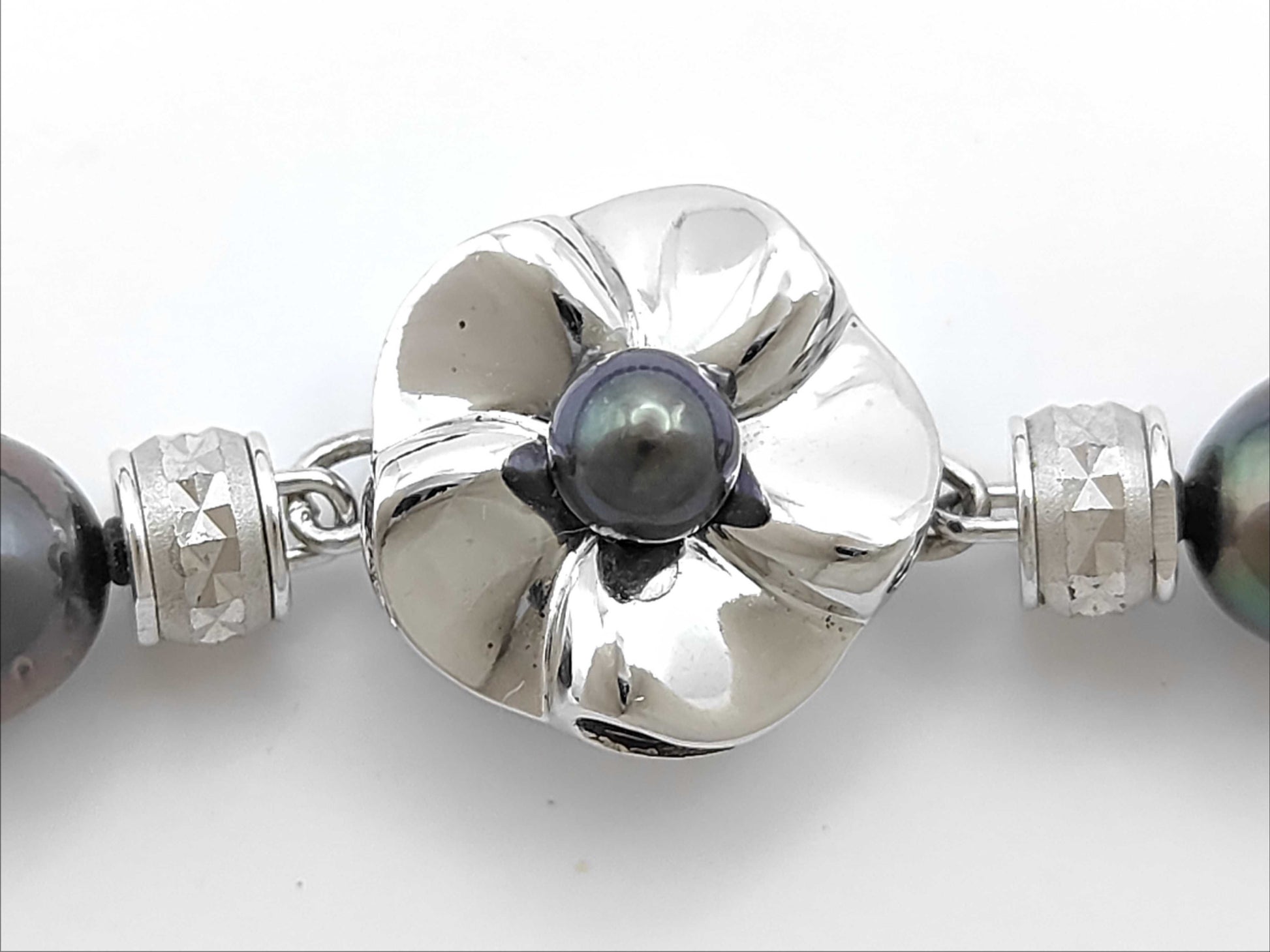 Black Butterfly Semi Round Pearl Diameter Approx. 7.3-12.0mm SV 54.2g Necklace 