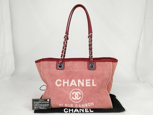 CHANEL Deauville Leather Chain Handbag Tote Bag