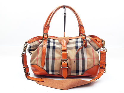 BURBERRY 2-way Strap Nova Check Gold Hardware Leather Tote Tote Bag